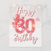 Roze Ballonnen & Glitterende Confetti 30e Verjaard Briefkaart (Voorkant)