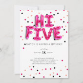 Roze Ballonnen | Hi Five 5e Verjaardag Kaart (Voorkant)