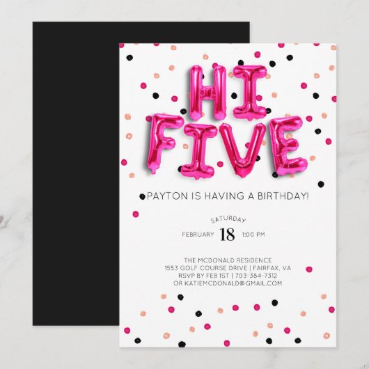 Roze Ballonnen | Hi Five 5e Verjaardag Kaart (Voorkant / Achterkant)