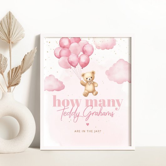 Roze ballonnen Hoeveel teddy grammen Poster