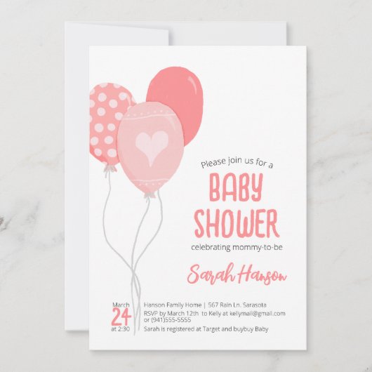 roze ballonnen kaart (Voorkant)