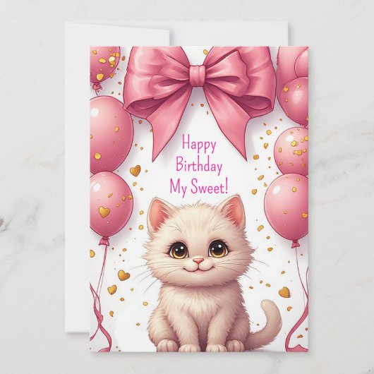 Roze Ballonnen Kitten Verjaardagsfeestje 🐱 (Voorkant)