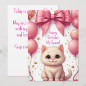 Roze Ballonnen Kitten Verjaardagsfeestje 🐱 (Voorkant / Achterkant)