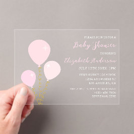 Roze Ballonnen Meisje Baby Shower Acryl Uitnodigingen