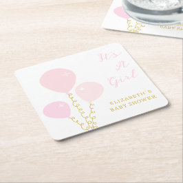 Roze Ballonnen Meisje Baby Shower Kartonnen Onderzetters