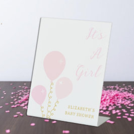 Roze Ballonnen Meisje Baby Shower Reclamebord Met Voetstuk
