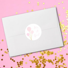 Roze Ballonnen Meisje Baby Shower Ronde Sticker