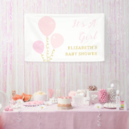 Roze Ballonnen Meisje Baby Shower Spandoek