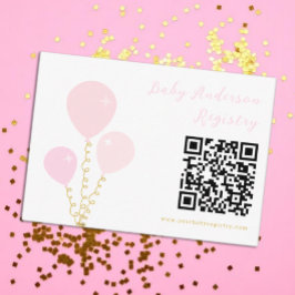 Roze ballonnen meisje babyshower verlanglijst informatiekaartje