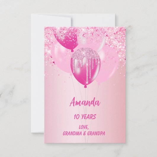 Roze ballonnen meisje gelukkige verjaardag kaart (Voorkant)