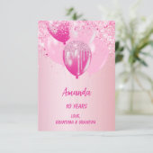 Roze ballonnen meisje gelukkige verjaardag kaart (Staand voorkant)