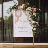 Roze ballonnen meisje kind eerste verjaardag welko poster