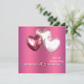 Roze Ballonnen Meisjes 4e Verjaardagsfeest Kaart (Staand voorkant)