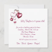 Roze Ballonnen Meisjes 4e Verjaardagsfeest Kaart (Achterkant)