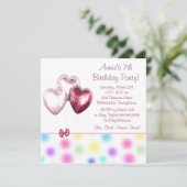 Roze Ballonnen Meisjes 7e Verjaardagsfeest Kaart (Staand voorkant)