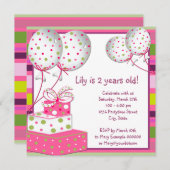 Roze Ballonnen Meisjes Roze en Groene Verjaardagsf Kaart (Voorkant / Achterkant)