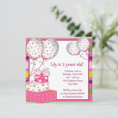 Roze Ballonnen Meisjes Roze en Groene Verjaardagsf Kaart (Staand voorkant)