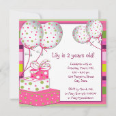 Roze Ballonnen Meisjes Roze en Groene Verjaardagsf Kaart (Voorkant)