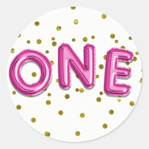 Roze Ballonnen Met Gouden Stippen EEN 1e Verjaarda Ronde Sticker