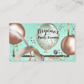 Roze Ballonnen Mint Turquoise Feest Planner Visitekaartje (Voorkant)