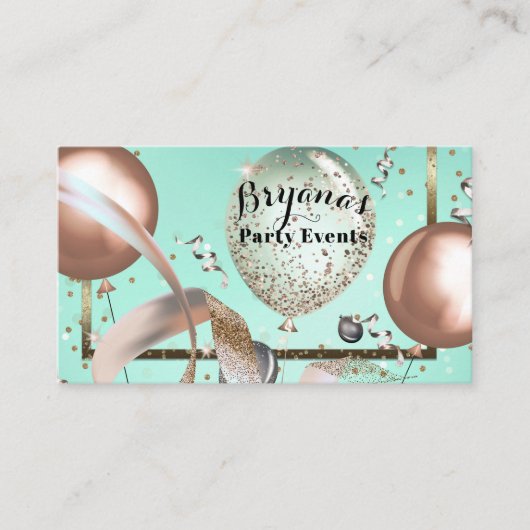 Roze Ballonnen Mint Turquoise Feest Planner Visitekaartje (Voorkant)