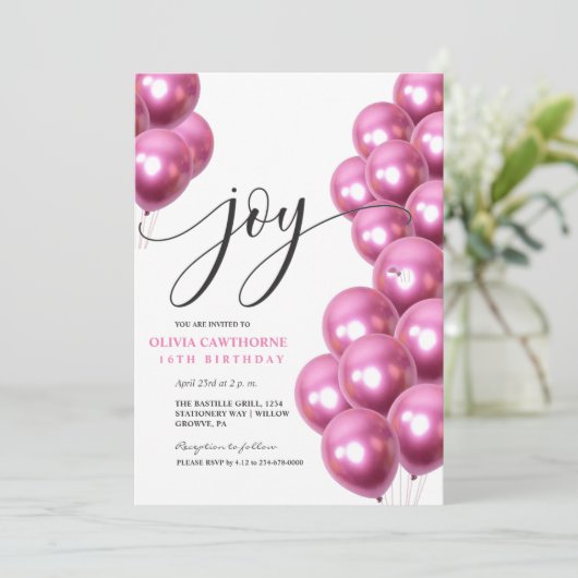 Roze ballonnen Roze 16e verjaardag Gelukkige verja Kaart (Staand voorkant)