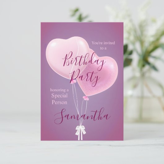 Roze ballonnen speciale persoon verjaardagsfeestje kaart (Staand voorkant)