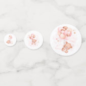Roze ballonnen Teddy Bear Baby shower Confetti (Voorkanten)