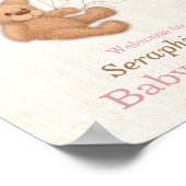 Roze ballonnen Teddy Bear Baby shower Welkom Poster (Hoek)