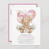 Roze ballonnen Teddy Bear Bloemen Meisje Baby show Uitnodiging Briefkaart (Voorkant / Achterkant)