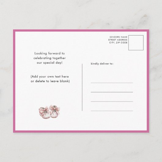 Roze ballonnen Teddy Bear Bloemen Meisje Baby show Uitnodiging Briefkaart (Achterkant)