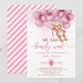 Roze ballonnen Teddy Bear Girl Baby shower Kaart (Voorkant / Achterkant)