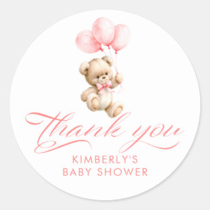 Roze Ballonnen Teddybeer Baby Shower Bedankt Ronde Sticker