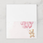 Roze ballonnen teddybeer baby shower plaatskaartje (Buitenkant ongevouwen)