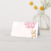 Roze ballonnen teddybeer baby shower plaatskaartje (Voorkant)