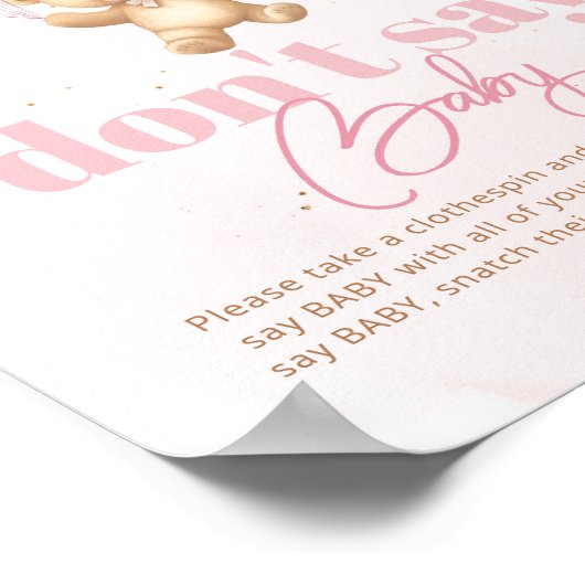 Roze Ballonnen teddybeer Zeg niet baby spel Poster (Hoek)