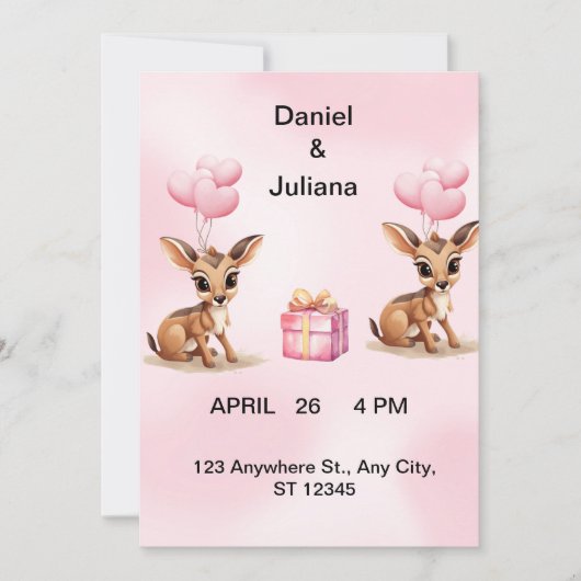 Roze Ballonnen Trouw Uitnodiging Template, (Voorkant)