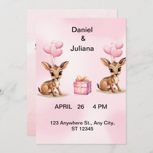 Roze Ballonnen Trouw Uitnodiging Template, (Voorkant / Achterkant)