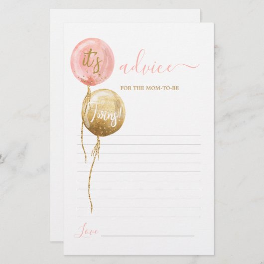 Roze ballonnen tweelingadvies voor moeder om kaart (Voorkant / Achterkant)