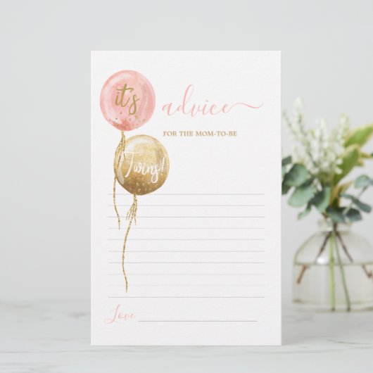 Roze ballonnen tweelingadvies voor moeder om kaart (Staand voorkant)