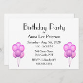 Roze ballonnen uitnodiging (Voorkant / Achterkant)