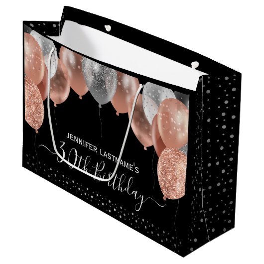 Roze ballonnen van Glitter 30th Birthday Party Groot Cadeauzakje (Voorkant Gekanteld)