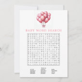 Roze Ballonnen Waterverf Baby shower Woord Zoeken Kaart (Voorkant)