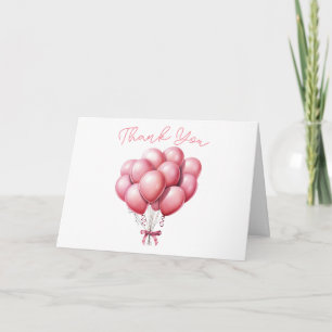 Roze Ballonnen Waterverf Meisje Baby Shower Bedank Kaart