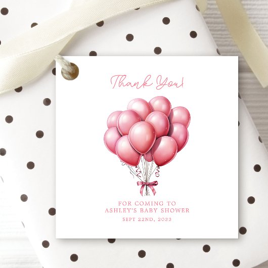 Roze Ballonnen Waterverf Meisje Baby shower Bedankjes Labels