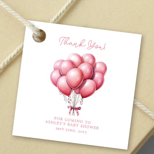 Roze Ballonnen Waterverf Meisje Baby shower Bedankjes Labels