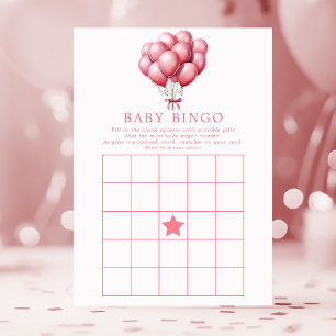 Roze Ballonnen Waterverf Meisje Baby shower Bingo Kaart