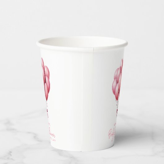 Roze Ballonnen Waterverf Meisje Baby shower Papieren Bekers (Rechts)