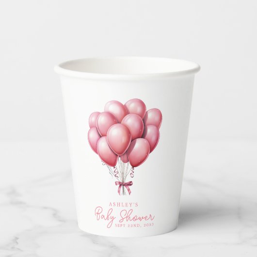 Roze Ballonnen Waterverf Meisje Baby shower Papieren Bekers