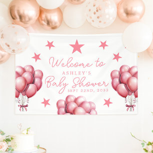 Roze Ballonnen Waterverf Meisje Baby shower Welkom Spandoek